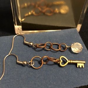 Mismatched Heart & Key Bead Earrings Boho Statement Jewelry